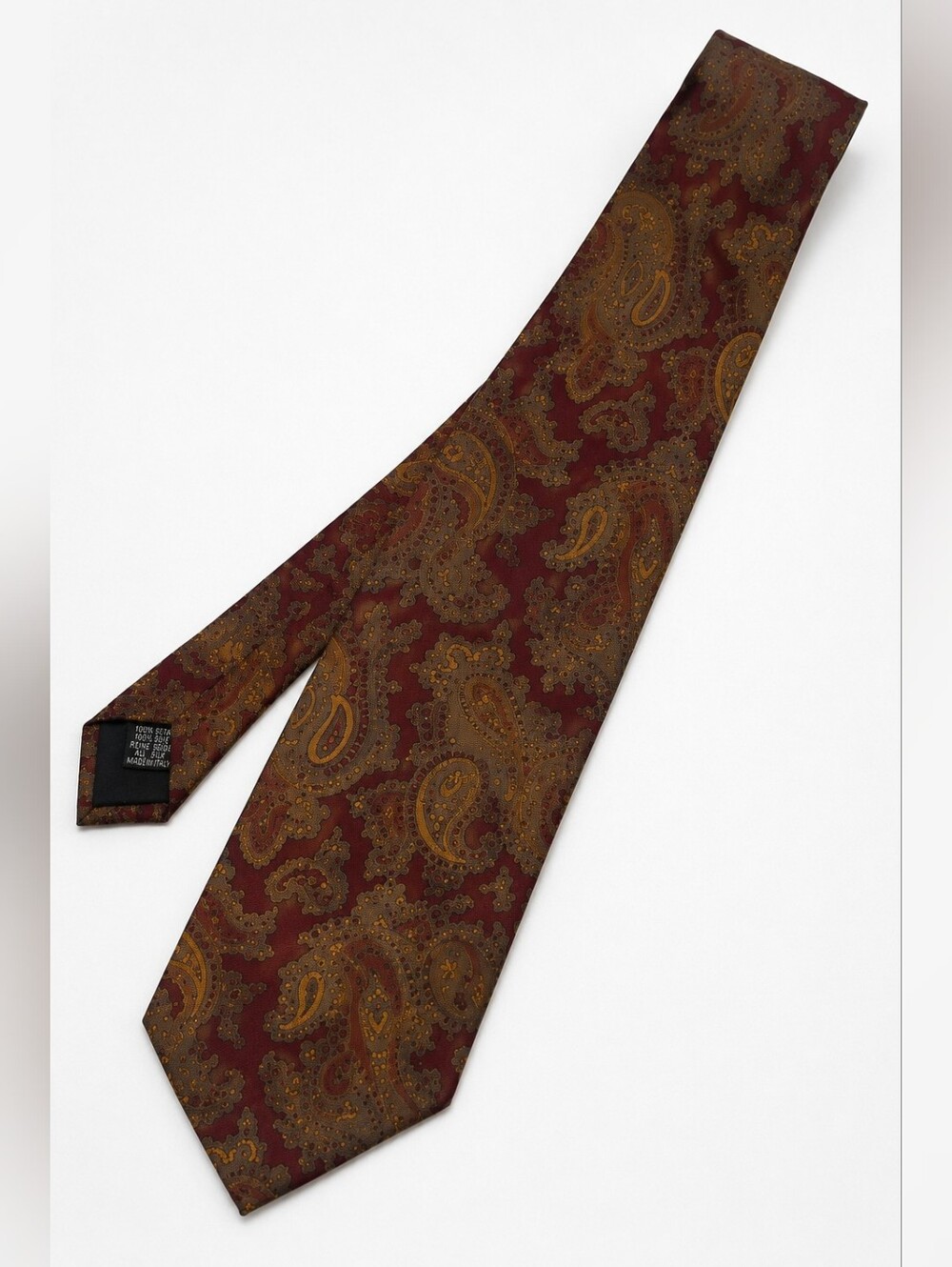 Hugo Boss 100% Silk Paisley Floral Tie | Made in Italy | Burgundy Tan Luxury